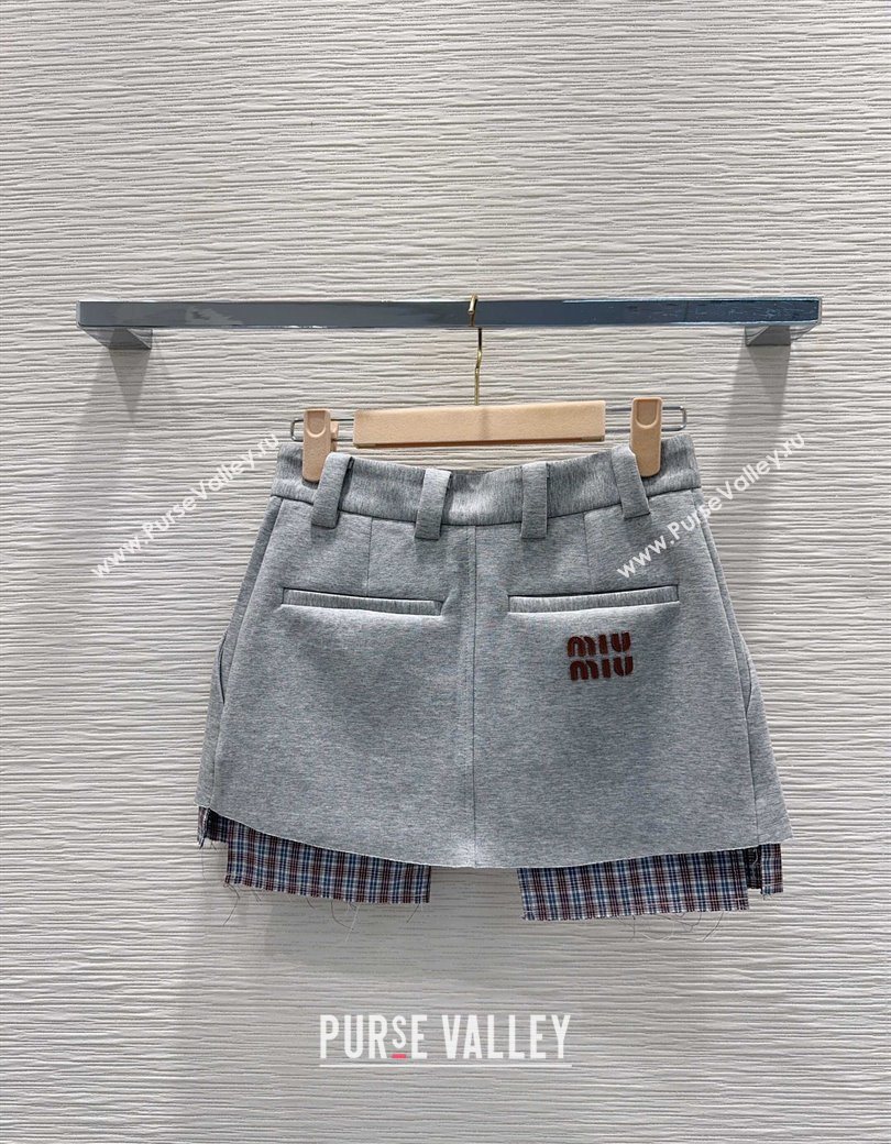 Miu Miu Jacket and Mini Skirt Set with Plaid Trim Grey 2025 MIU0903023 (QI-250903027)
