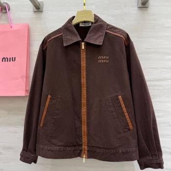 Miu Miu Denim and Lambskin Jacket Coco Brown 2025 0814 (QI-250903013)