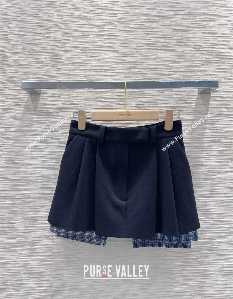 Miu Miu Jacket and Mini Skirt Set with Plaid Trim Blue 2025 MIU0903023 (QI-250903026)