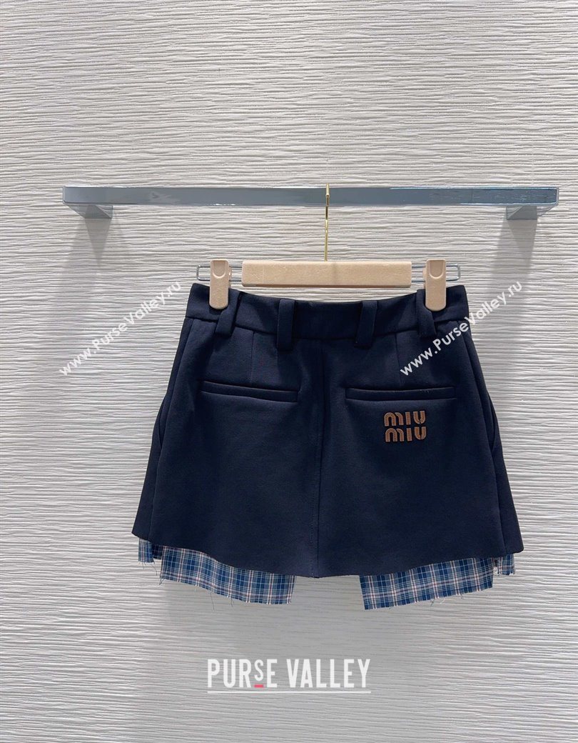 Miu Miu Jacket and Mini Skirt Set with Plaid Trim Blue 2025 MIU0903023 (QI-250903026)