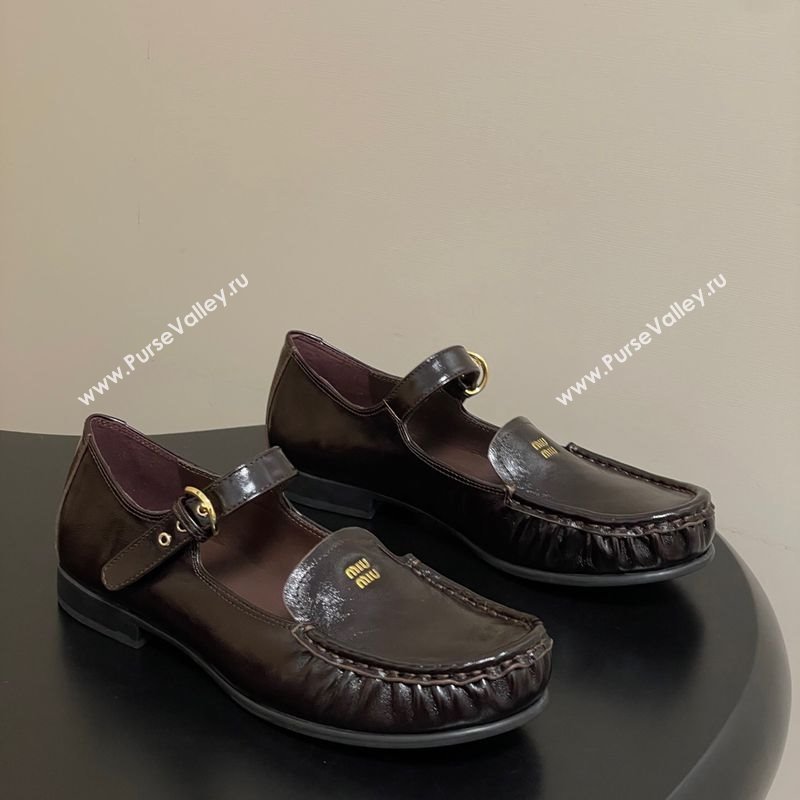 Miu Miu Leather Loafers with Strap Brown 2025 5D563E (MD-251208012)