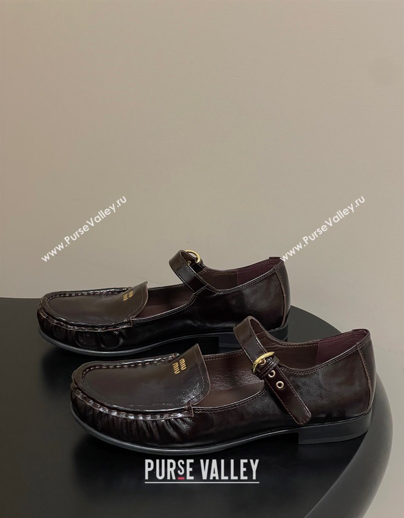 Miu Miu Leather Loafers with Strap Brown 2025 5D563E (MD-251208012)