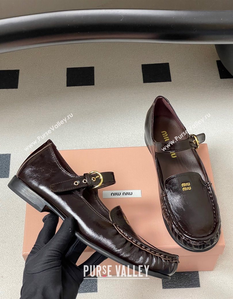 Miu Miu Leather Loafers with Strap Brown 2025 5D563E (MD-251208012)