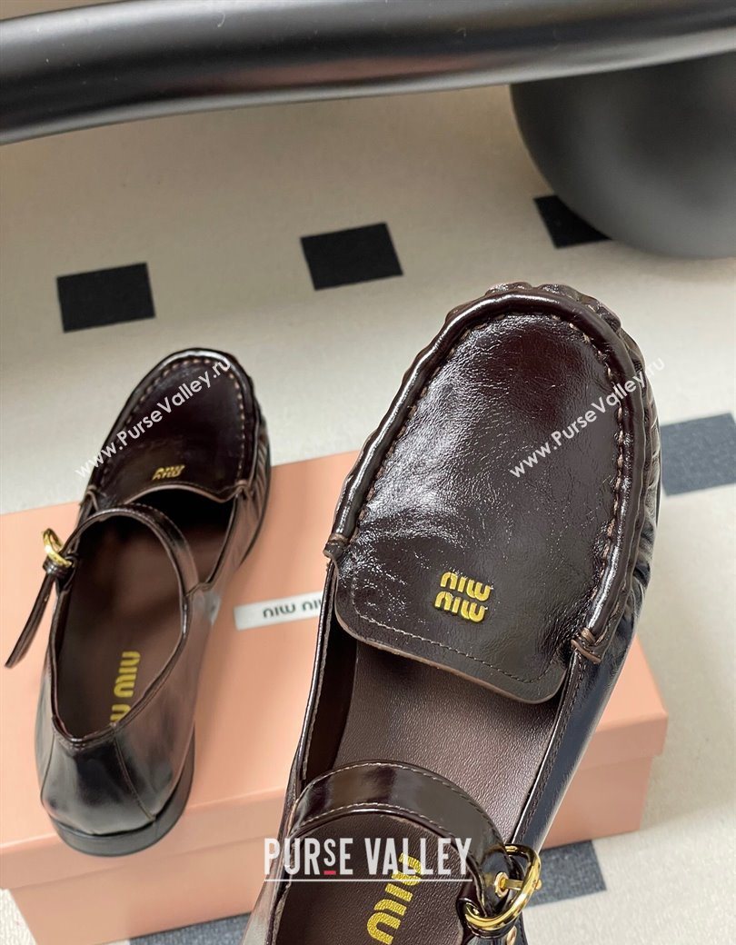 Miu Miu Leather Loafers with Strap Brown 2025 5D563E (MD-251208012)