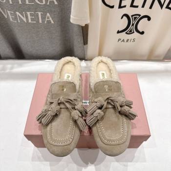 Miu Miu Tassel Suede and Wool Mules Beige 2025 MM120801 (MD-251208013)