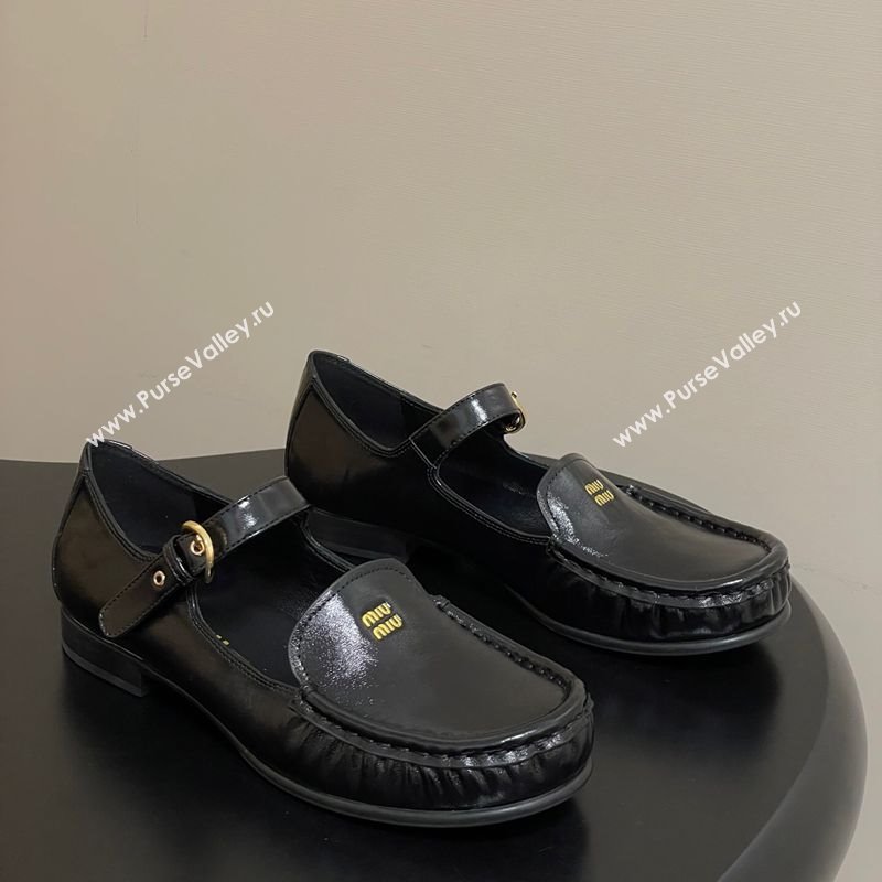 Miu Miu Leather Loafers with Strap Black 2025 5D563E (MD-251208011)