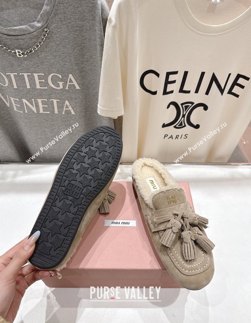 Miu Miu Tassel Suede and Wool Mules Beige 2025 MM120801 (MD-251208013)