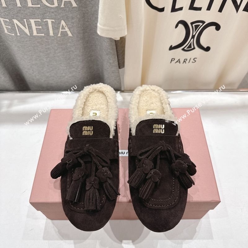 Miu Miu Tassel Suede and Wool Mules Briarwood Brown 2025 MM120801 (MD-251208014)
