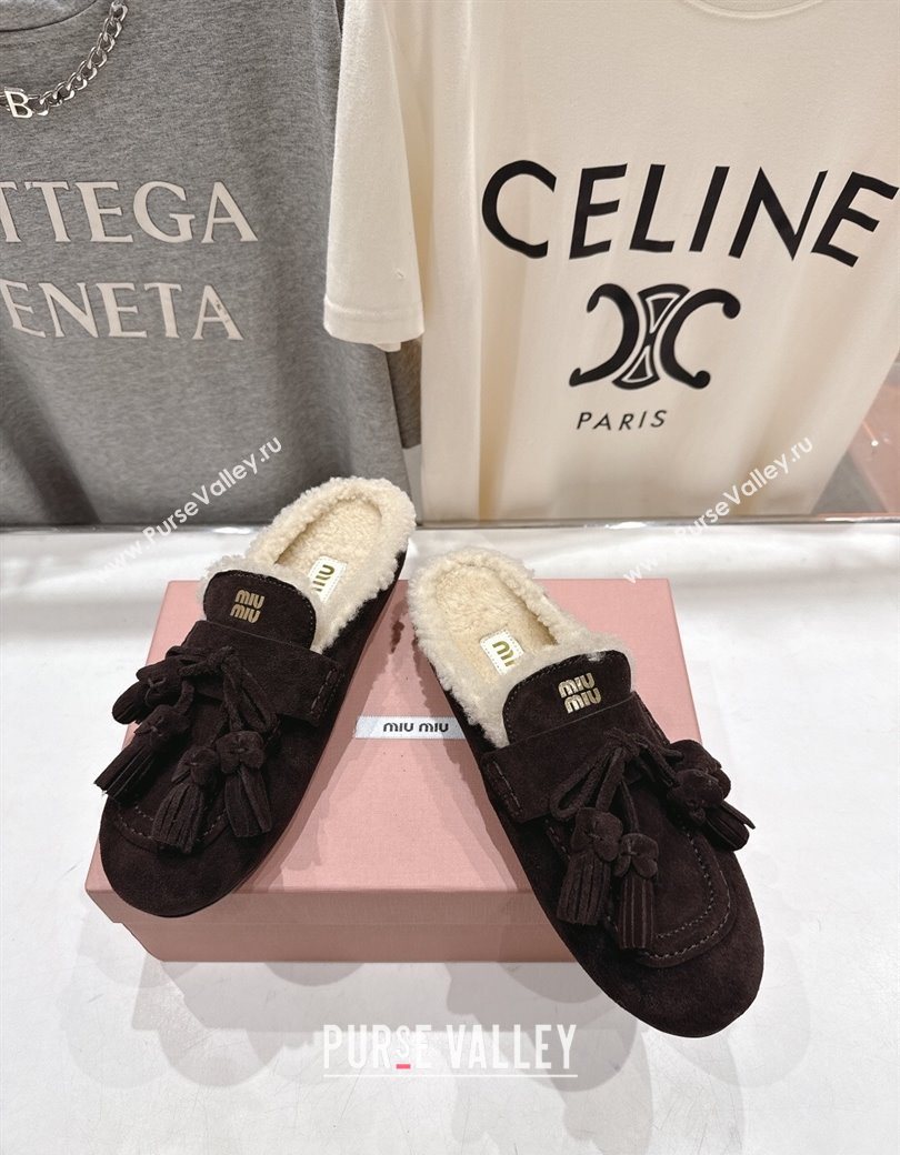 Miu Miu Tassel Suede and Wool Mules Briarwood Brown 2025 MM120801 (MD-251208014)