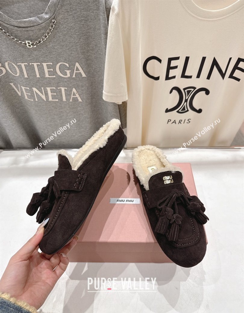 Miu Miu Tassel Suede and Wool Mules Briarwood Brown 2025 MM120801 (MD-251208014)
