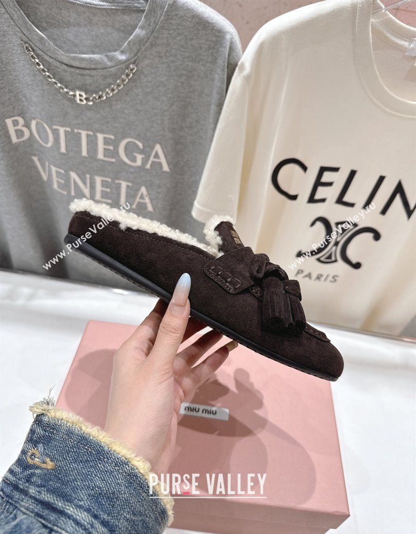 Miu Miu Tassel Suede and Wool Mules Briarwood Brown 2025 MM120801 (MD-251208014)