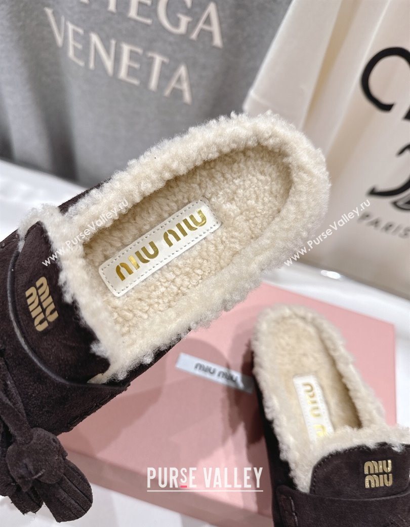 Miu Miu Tassel Suede and Wool Mules Briarwood Brown 2025 MM120801 (MD-251208014)