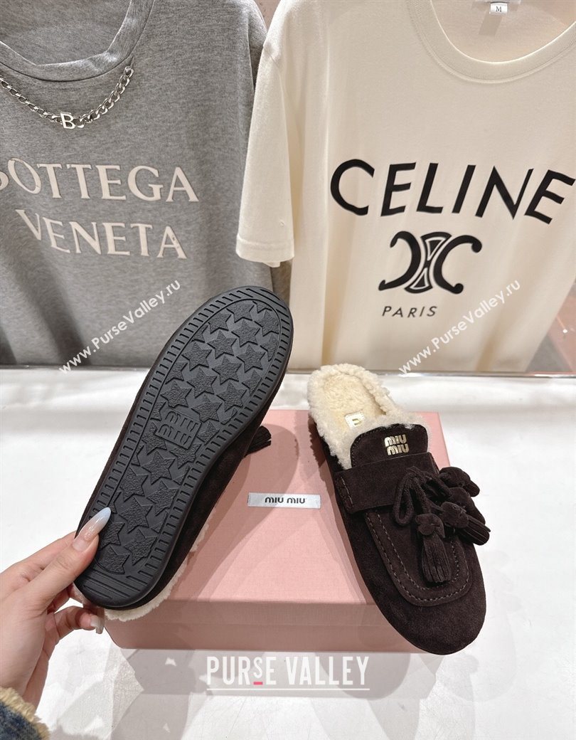 Miu Miu Tassel Suede and Wool Mules Briarwood Brown 2025 MM120801 (MD-251208014)