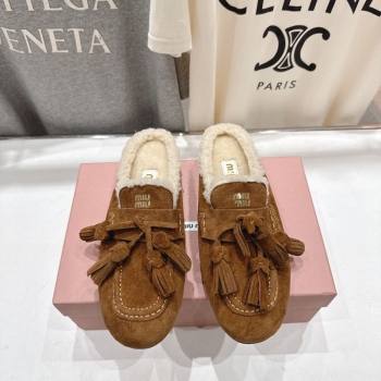 Miu Miu Tassel Suede and Wool Mules Cinnamon Brown 2025 MM120801 (MD-251208015)