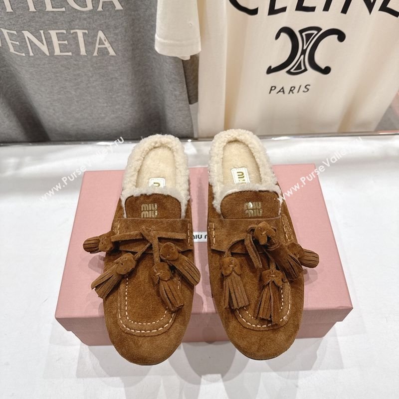 Miu Miu Tassel Suede and Wool Mules Cinnamon Brown 2025 MM120801 (MD-251208015)
