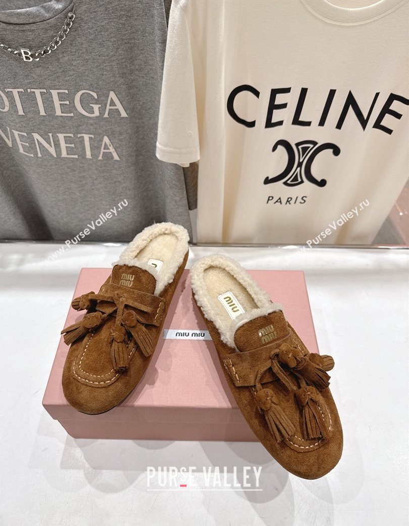 Miu Miu Tassel Suede and Wool Mules Cinnamon Brown 2025 MM120801 (MD-251208015)