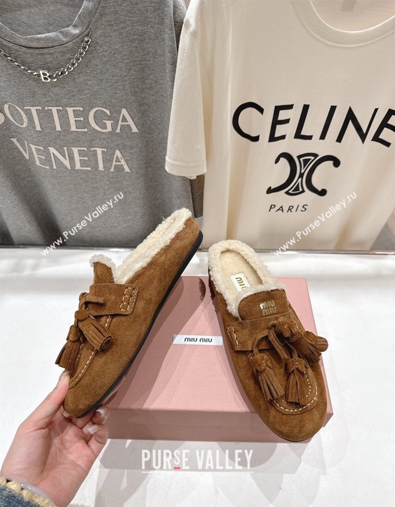 Miu Miu Tassel Suede and Wool Mules Cinnamon Brown 2025 MM120801 (MD-251208015)