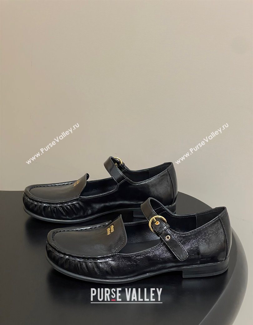 Miu Miu Leather Loafers with Strap Black 2025 5D563E (MD-251208011)