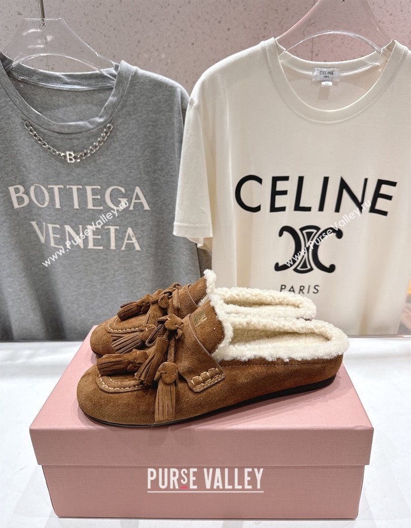 Miu Miu Tassel Suede and Wool Mules Cinnamon Brown 2025 MM120801 (MD-251208015)