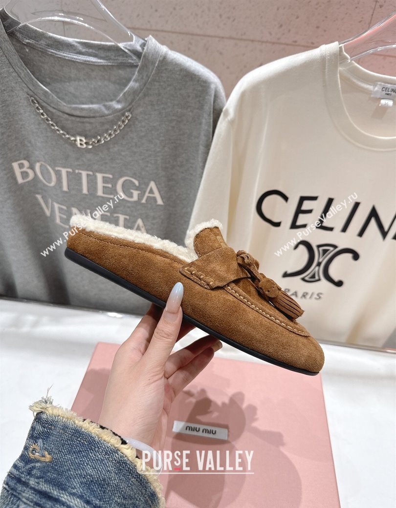 Miu Miu Tassel Suede and Wool Mules Cinnamon Brown 2025 MM120801 (MD-251208015)