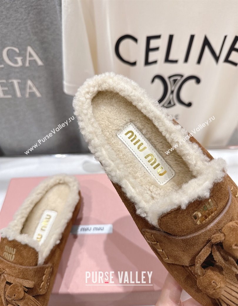 Miu Miu Tassel Suede and Wool Mules Cinnamon Brown 2025 MM120801 (MD-251208015)