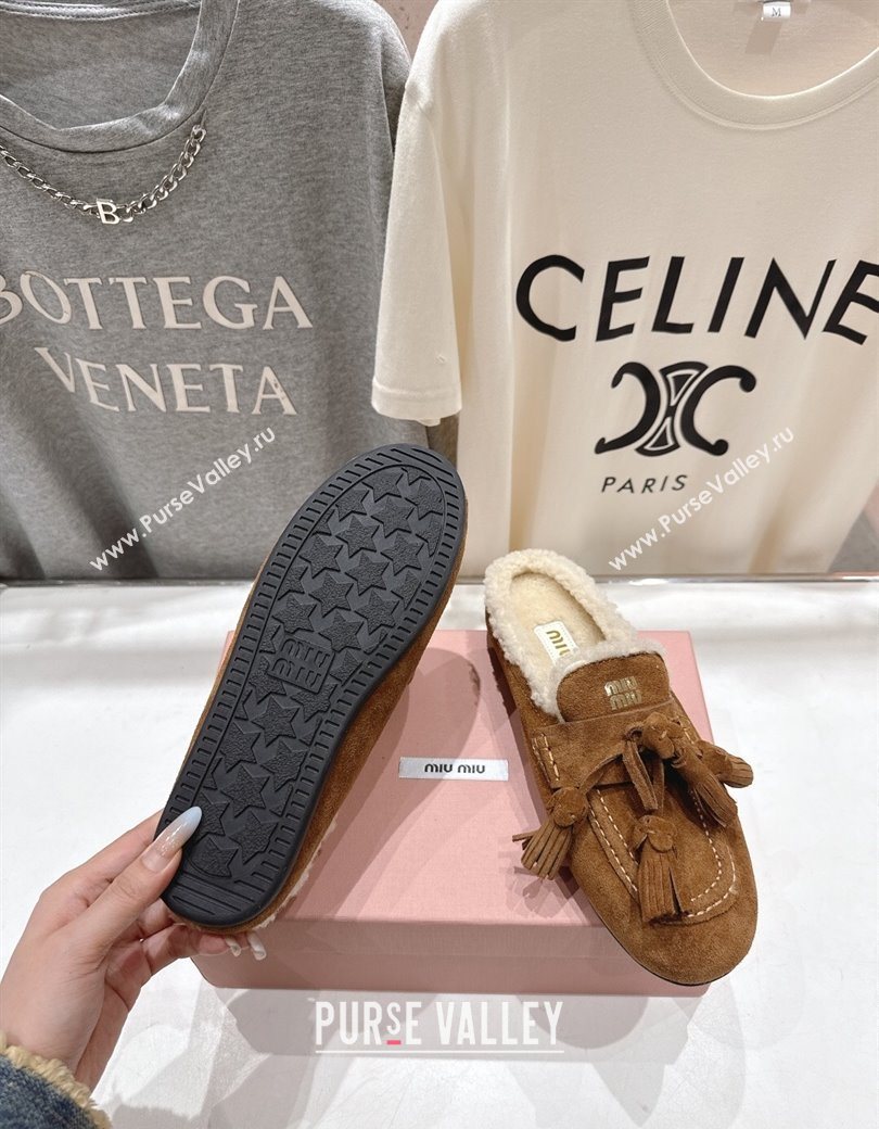 Miu Miu Tassel Suede and Wool Mules Cinnamon Brown 2025 MM120801 (MD-251208015)