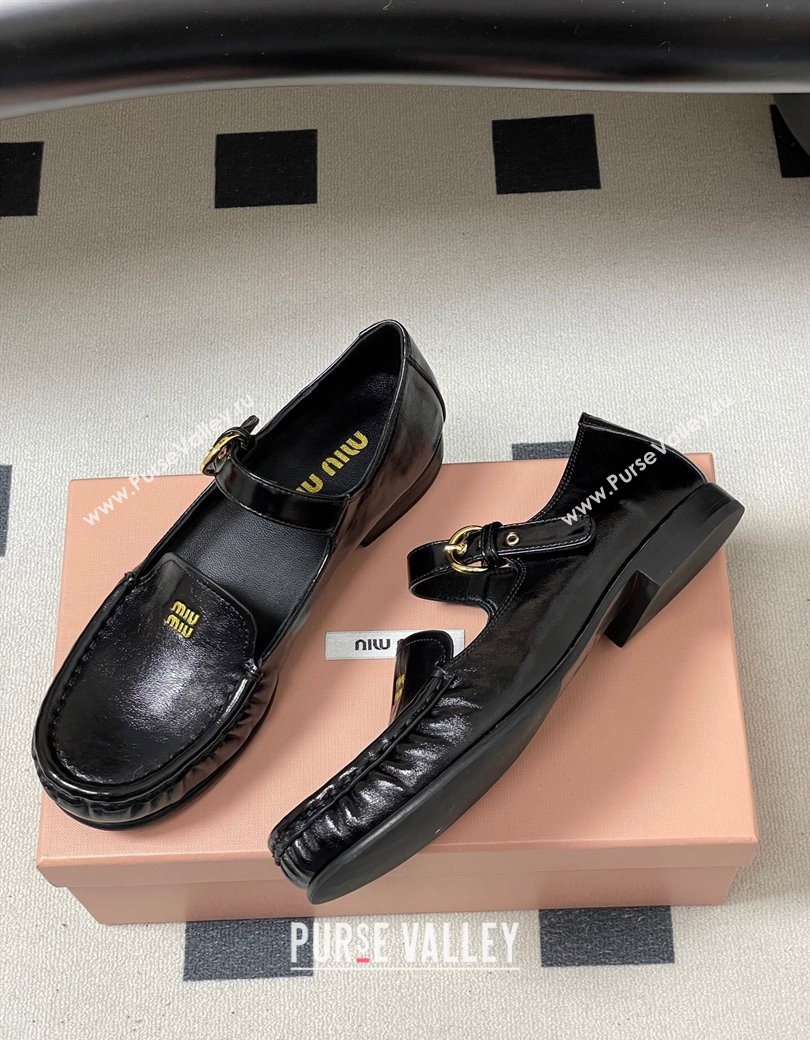 Miu Miu Leather Loafers with Strap Black 2025 5D563E (MD-251208011)