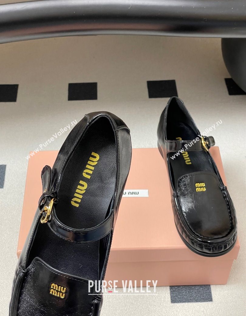 Miu Miu Leather Loafers with Strap Black 2025 5D563E (MD-251208011)