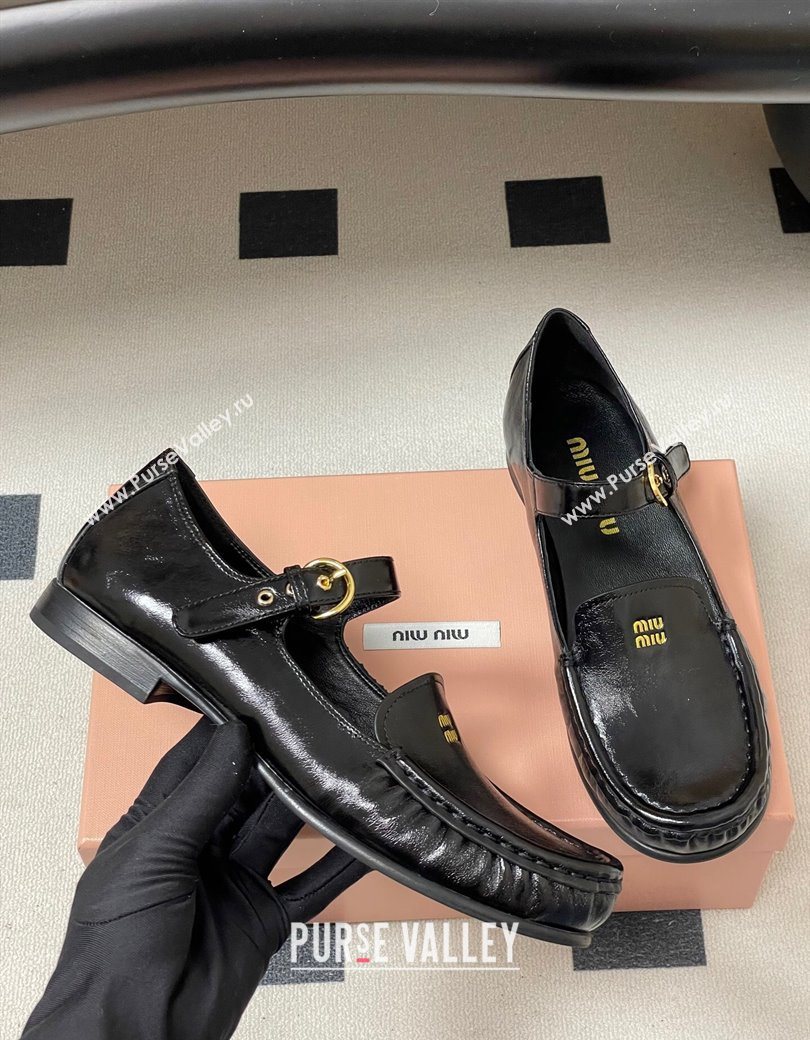 Miu Miu Leather Loafers with Strap Black 2025 5D563E (MD-251208011)