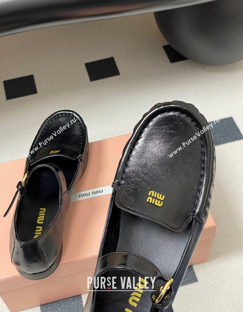 Miu Miu Leather Loafers with Strap Black 2025 5D563E (MD-251208011)