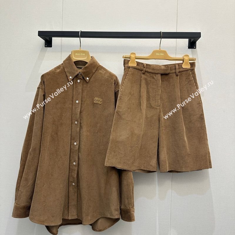 Miu Miu Corduroy Jacket and Shorts Set Brown 2025 MM122505 (QI-251225010)