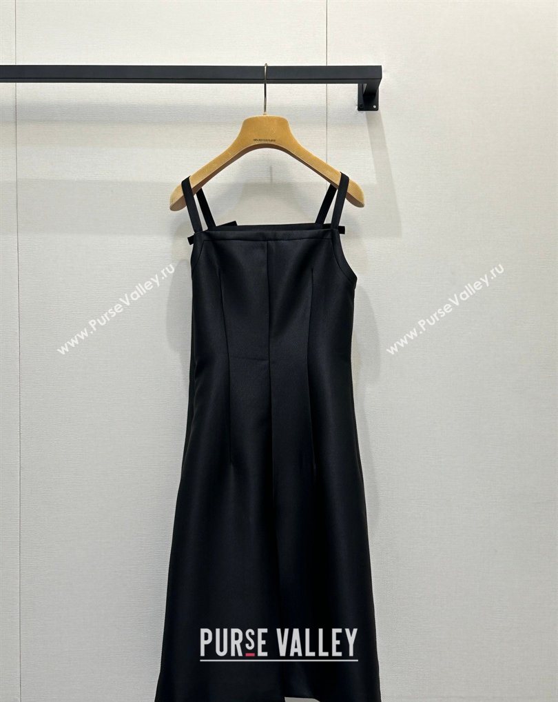 Miu Miu Satin Fabric Long Dress with Bow Black 2026 MM031009 (QI-260310033)