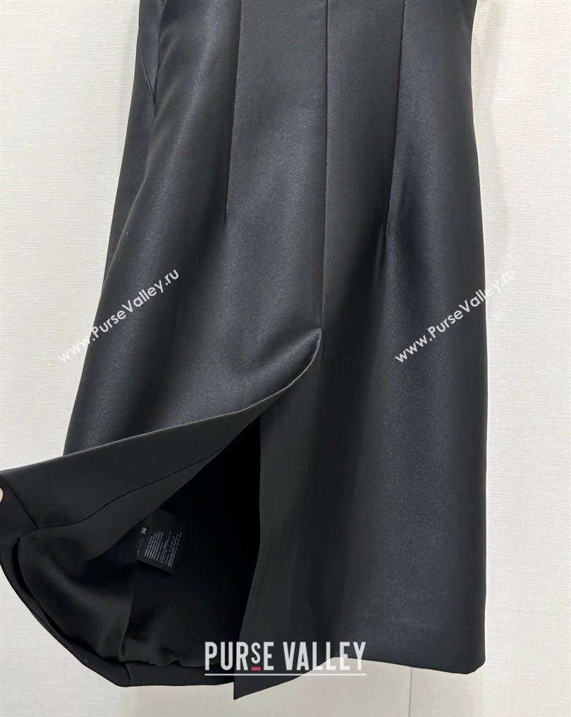 Miu Miu Satin Fabric Long Dress with Bow Black 2026 MM031009 (QI-260310033)