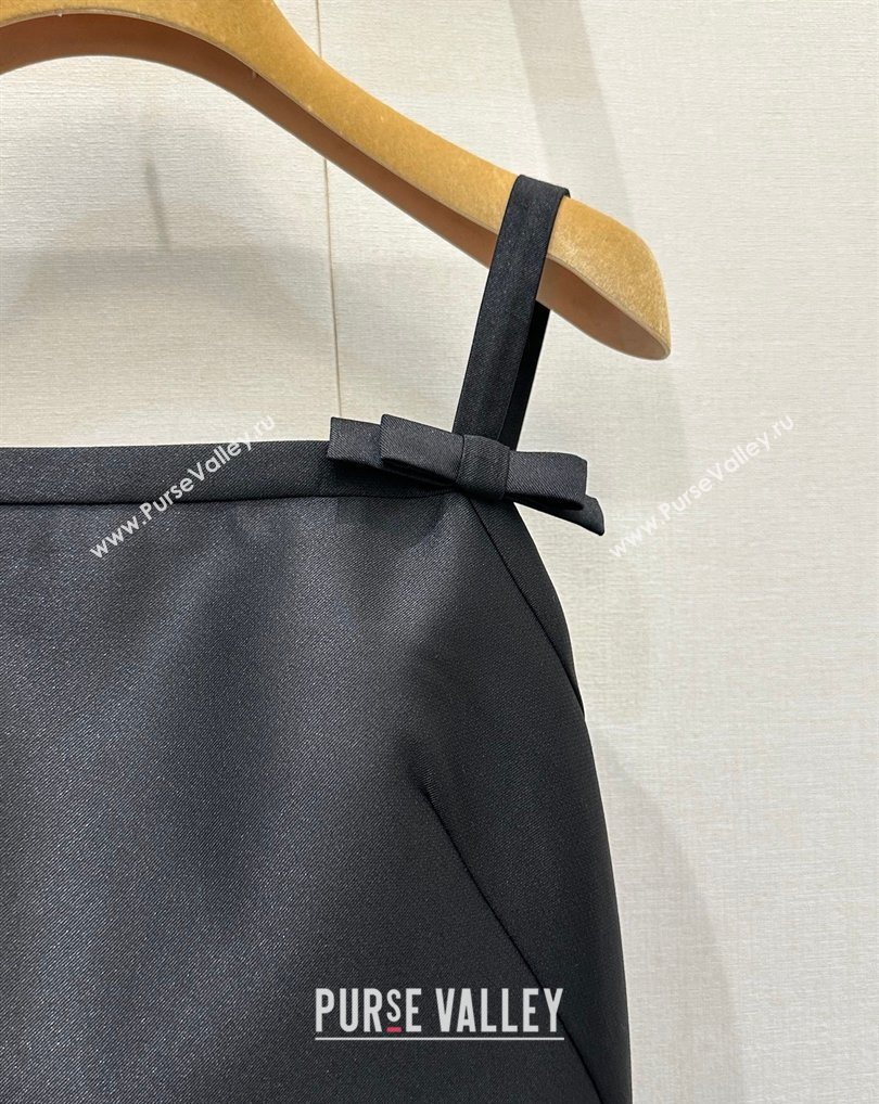 Miu Miu Satin Fabric Long Dress with Bow Black 2026 MM031009 (QI-260310033)