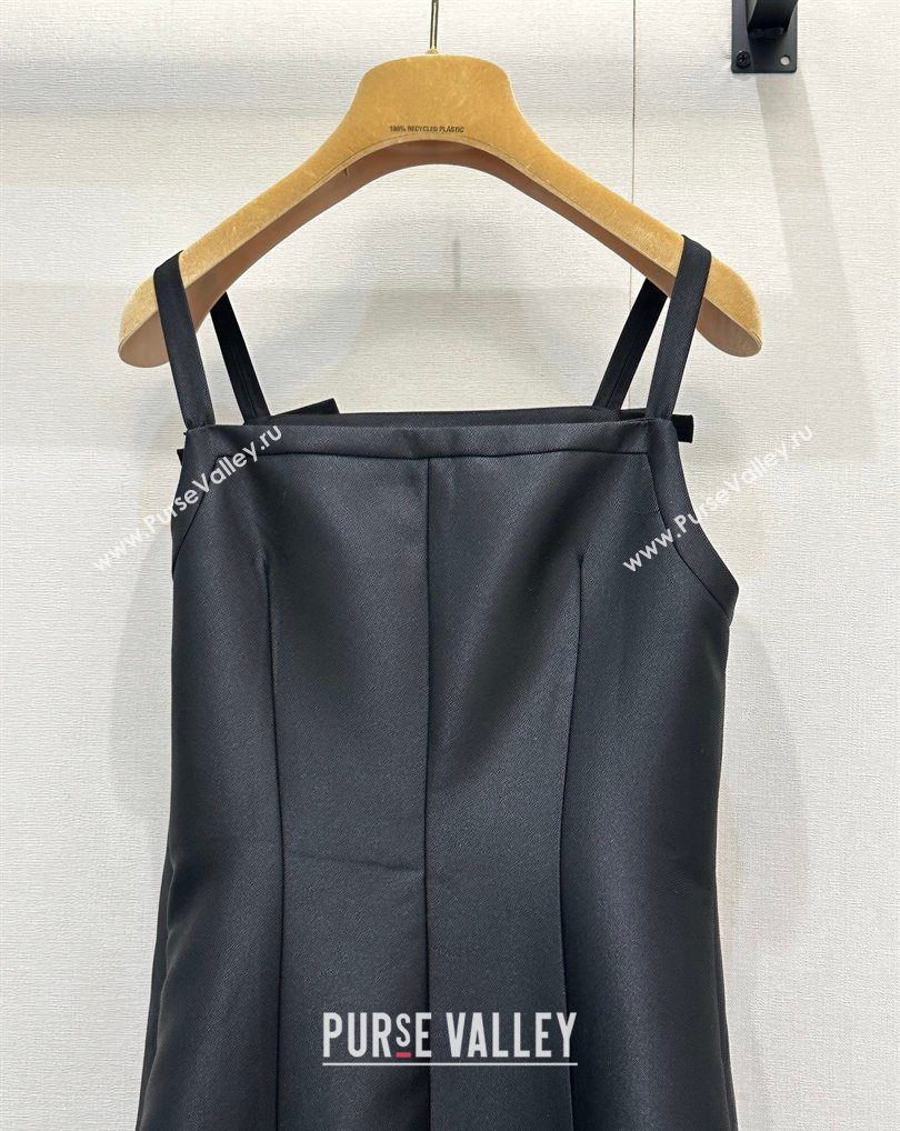 Miu Miu Satin Fabric Long Dress with Bow Black 2026 MM031009 (QI-260310033)