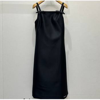 Miu Miu Satin Fabric Long Dress with Bow Black 2026 MM031009 (QI-260310033)
