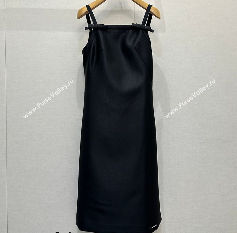 Miu Miu Satin Fabric Long Dress with Bow Black 2026 MM031009 (QI-260310033)