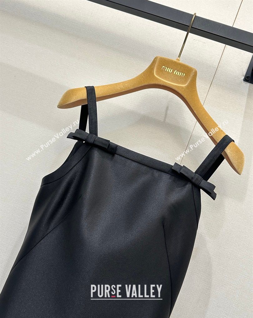 Miu Miu Satin Fabric Long Dress with Bow Black 2026 MM031009 (QI-260310033)