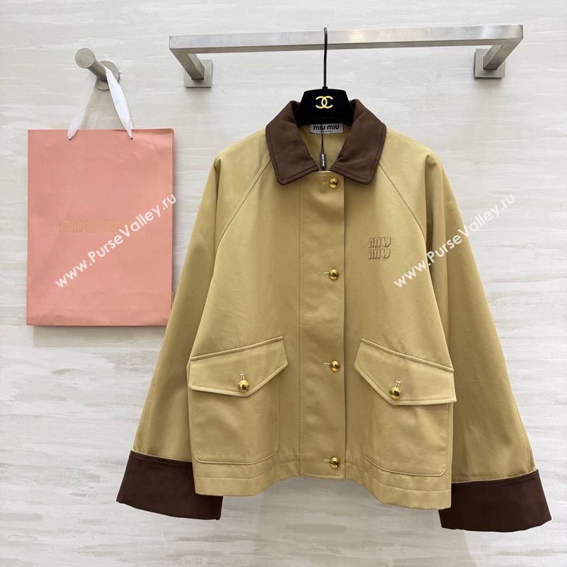 Miu Miu Fabric and Suede Jacket Khaki 2026 MM031004 (QI-260310019)