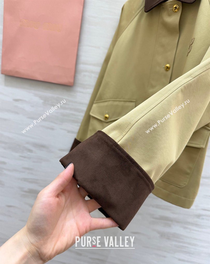 Miu Miu Fabric and Suede Jacket Khaki 2026 MM031004 (QI-260310019)