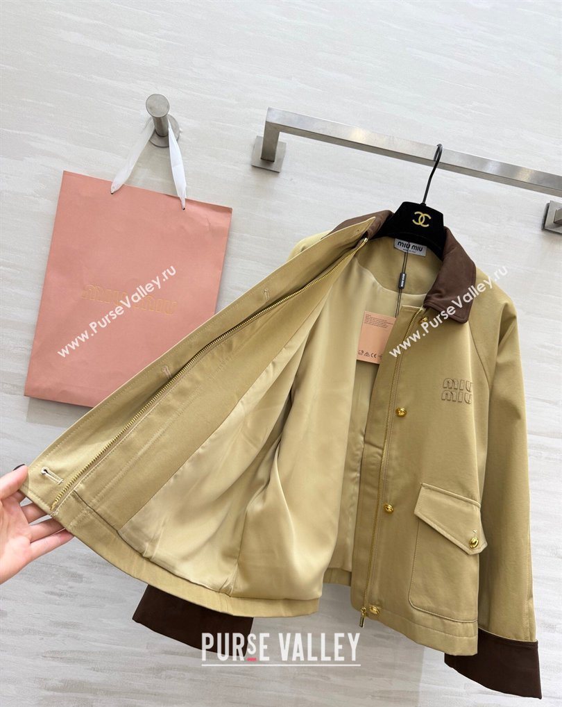 Miu Miu Fabric and Suede Jacket Khaki 2026 MM031004 (QI-260310019)