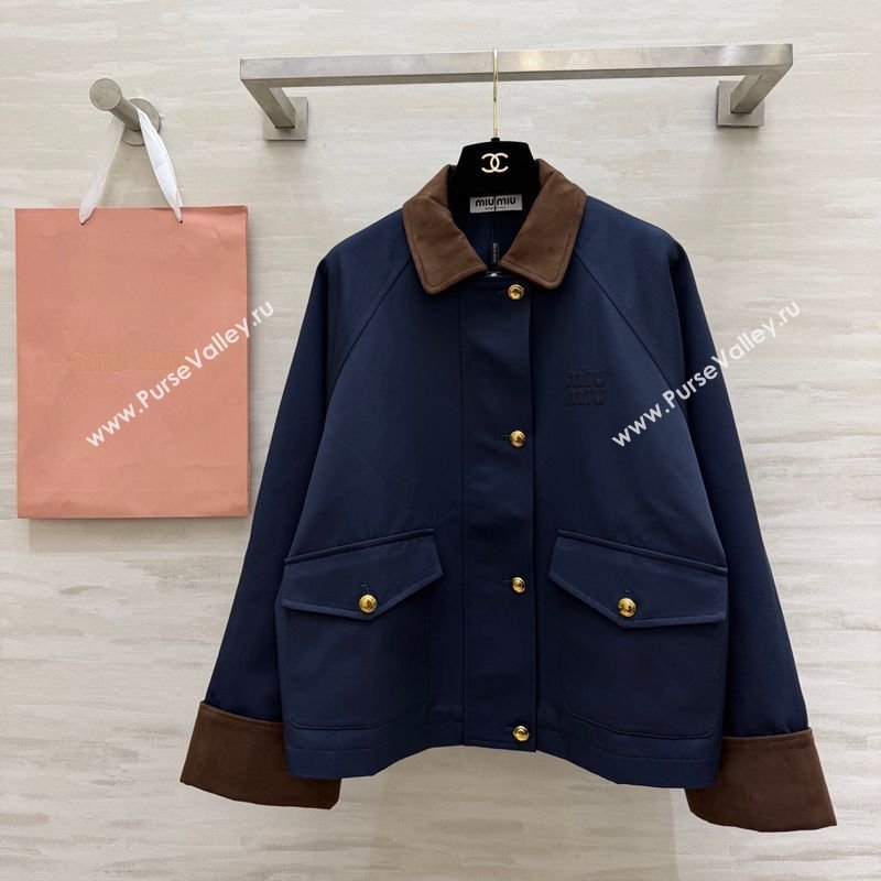 Miu Miu Fabric and Suede Jacket Dark Blue 2026 MM031004 (QI-260310020)