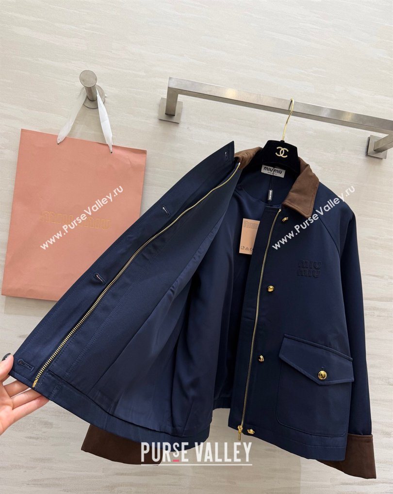 Miu Miu Fabric and Suede Jacket Dark Blue 2026 MM031004 (QI-260310020)