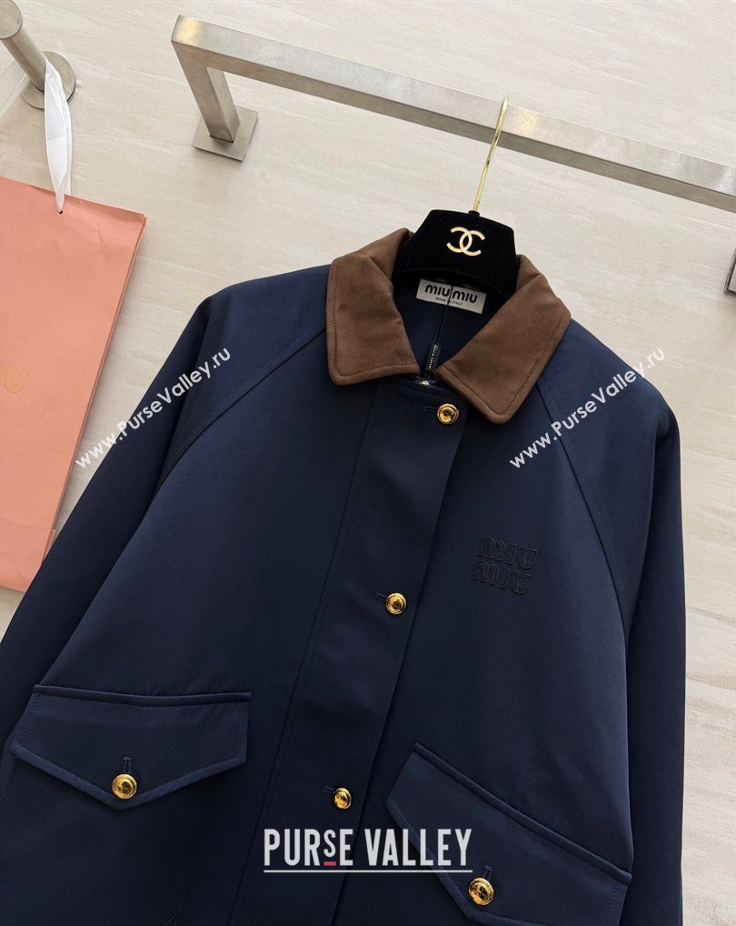Miu Miu Fabric and Suede Jacket Dark Blue 2026 MM031004 (QI-260310020)