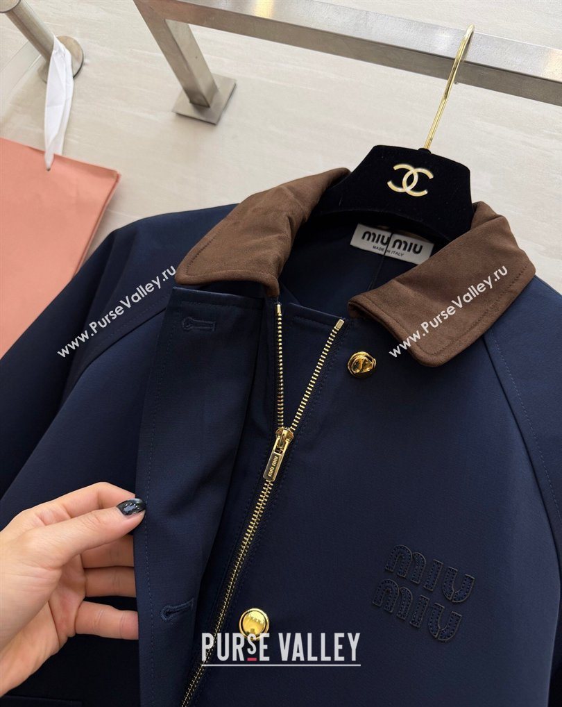 Miu Miu Fabric and Suede Jacket Dark Blue 2026 MM031004 (QI-260310020)
