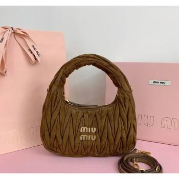 Miu Miu Wander Matelasse Suede Small Hobo bag 5BC125 Brown2 2025 (LKF-250520089)
