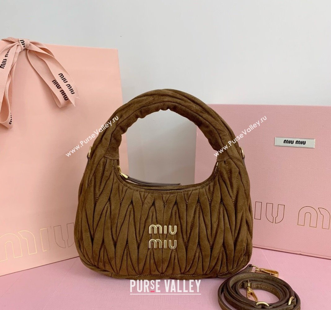 Miu Miu Wander Matelasse Suede Small Hobo bag 5BC125 Brown2 2025 (LKF-250520089)