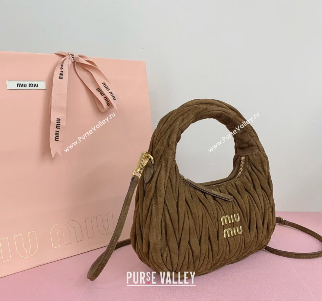 Miu Miu Wander Matelasse Suede Small Hobo bag 5BC125 Brown2 2025 (LKF-250520089)