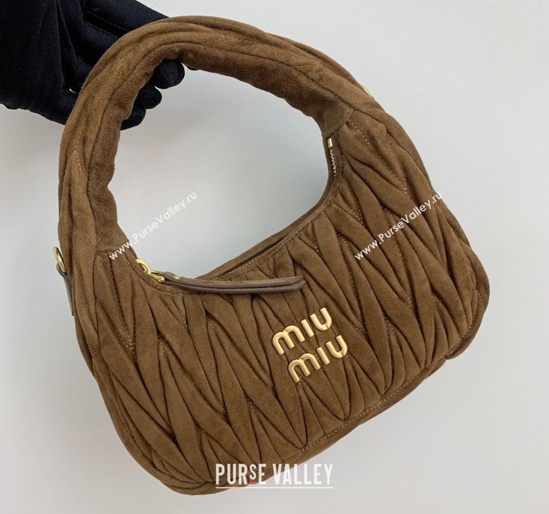 Miu Miu Wander Matelasse Suede Small Hobo bag 5BC125 Brown2 2025 (LKF-250520089)