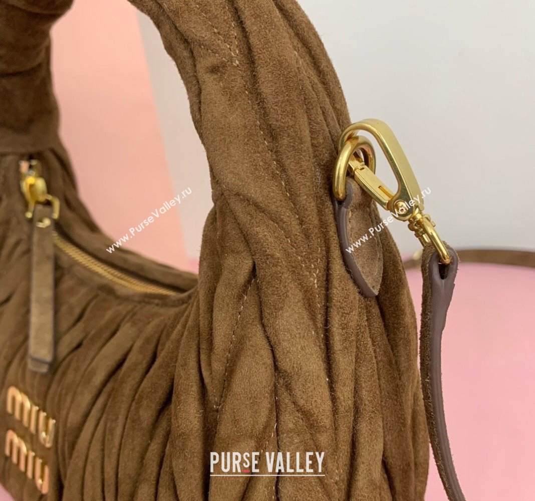 Miu Miu Wander Matelasse Suede Small Hobo bag 5BC125 Brown2 2025 (LKF-250520089)